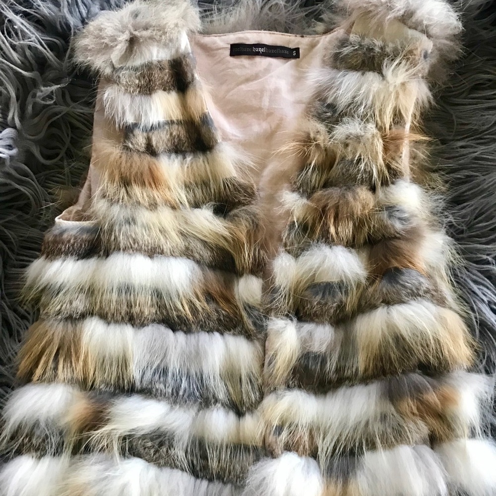 Striped Rabbit fur vest browns creams